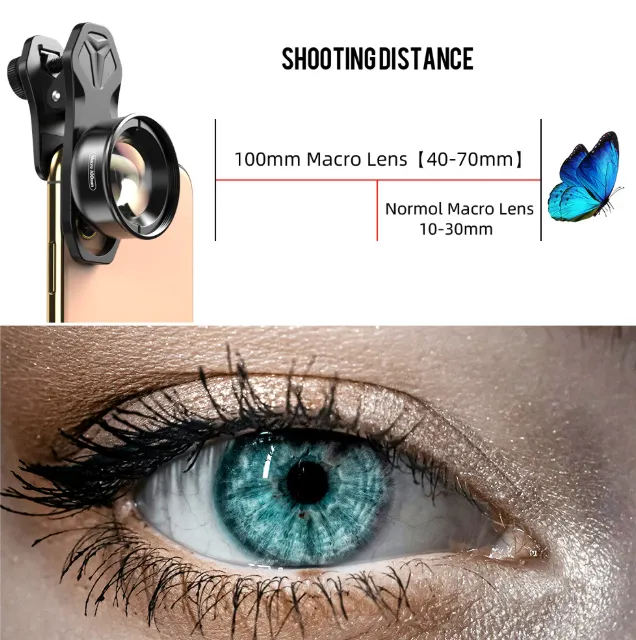 Apexel 100mm macro lens for smartphone photography with 10x magnification and F1.05 aperture