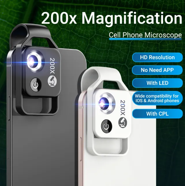 Apexel 200x phone microscope lens for detailed micro-world exploration on smartphones