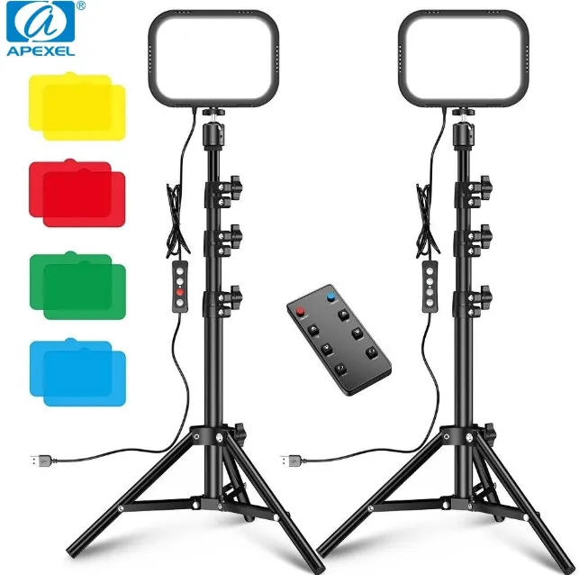 Apexel 2pcs RGB photography dimmable LED lamp light kit with tripod stand for vlogging and studio photography