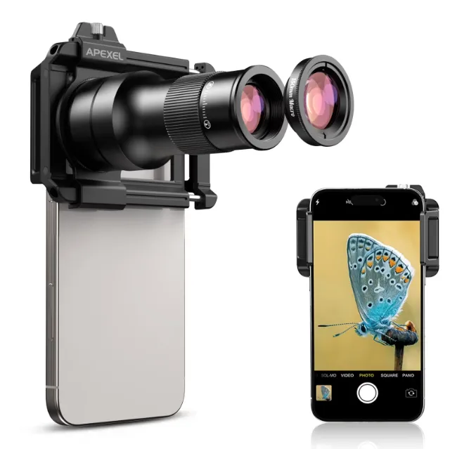 Apexel 60x zoom lens for mobile camera with extreme telephoto magnification for smartphones