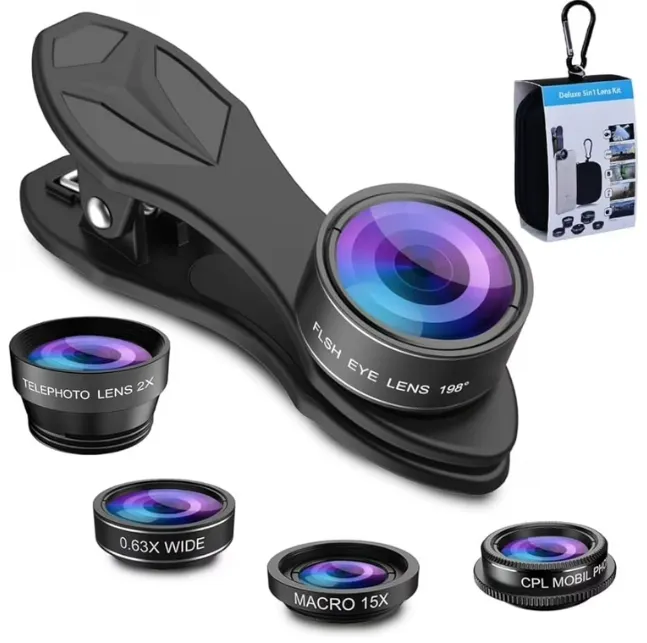 Apexel phone camera lens for iPhone and Samsung smartphones with universal clip-on mount